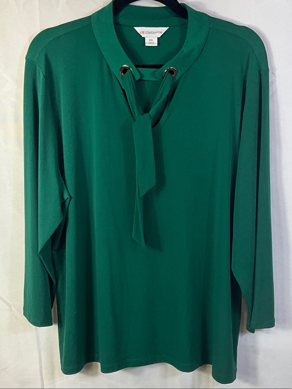 Liz Claiborne Tie-Neck 3/4 Length Sleeve Emerald Green Blouse Size XXL